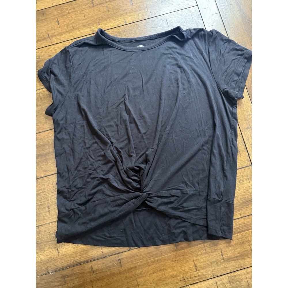 Wondernation‎ Kids Black Faux Knotted twist Short Sleeve T Shirt L (10-12)